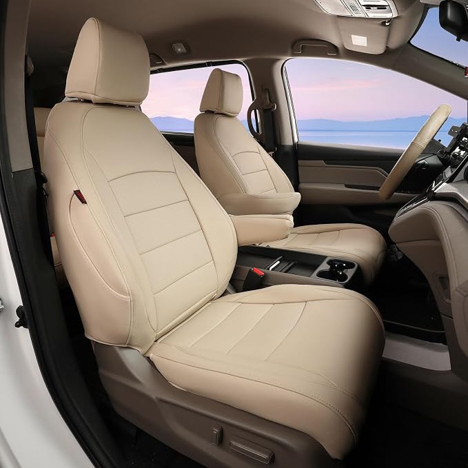 Full Set Car Seat Covers for Honda Odyssey 2011-2017,7-Seater,Faux Leather | for LX Only,2nd Row Captain Seats,Luxury Waterproof Seat Protector,Fit Like A Glove(Beige) by Coverdream