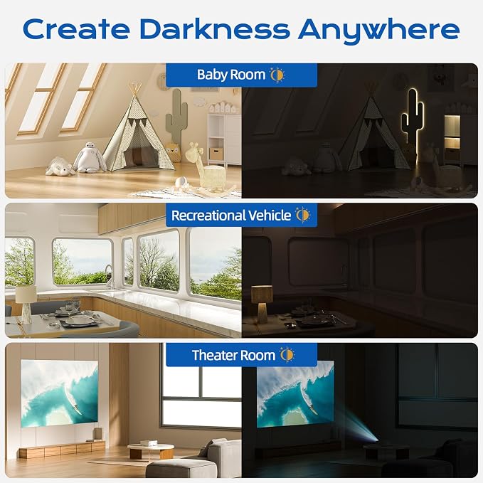 Blackout Curtains for Bedroom, 70" x 58" Portable Blackout Blinds No Drill | 100% Blackout Window Cover with Hook&Loop Strip, Temporary Blackout Shades, Blackout Window Film for Nursery Travel RV-White - Image 5