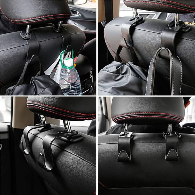 8sanlione 4 Pack Car Headrest Hooks for Vehicle Seats, Light Pink | PP plastic construction, rotating clip design, folds behind the seat, fits matching headrest posts, interior accessory - Image 7
