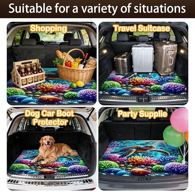 Car Trunk Mat for SUV, 29"x39" Cute Colorful Turtle Cargo Liner Protector | All Weather Universal Cargo Liners for Dogs, Car Accessory for SUVs/Sedan/Wagons, Durable Non-Slip Washable Rear Cargo Mat - Image 7