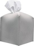 Carrotez Tissue Box Cover, [Refined] Modern PU Leather Square Tissue Box Holder - Decorative Organizer for Bathroom Vanity Countertop, Night Stands, Office Desk & Car 5"X5"X5" - Pastel Grey by Carrotez