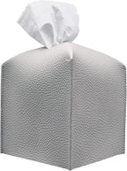 Carrotez Tissue Box Cover, [Refined] Modern PU Leather Square Tissue Box Holder - Decorative Organizer for Bathroom Vanity Countertop, Night Stands, Office Desk & Car 5"X5"X5" - Pastel Grey by Carrotez
