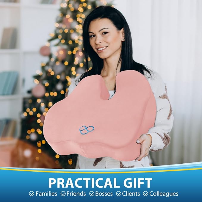 BlissTrends Memory Foam Seat Cushion for Office Chair & Car Seat, Pink | Ergonomic Tailbone & Sciatica Support with Removable Velvet Cover for Pressure Relief and Long Sitting Comfort, 3.3" Thick - Image 6