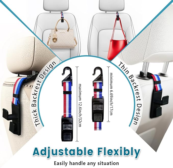 Purse Hook for Car, Adjustable Headrest Bag Seat Hooks Back, Car Accessories for Women, Coloured, 4 Pack - Image 2