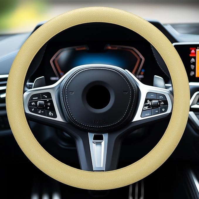 LRITER Car Steering Wheel Cover, Non-Slip Silicone Material, Champagne | Multiple Color Choices, Universal Auto Parts Steering Wheel Cover, Suitable for Most Cars by LRITER