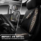 CAR PASS Leopard Print Faux Leather Car Seat Covers & Leopard Car Mats&Leopard Steering Wheel Cover Seat Belt Universal Car Accessories for SUV,Van,Saden,Truck Automobile Interior Sets(Gold Black) - Image 6