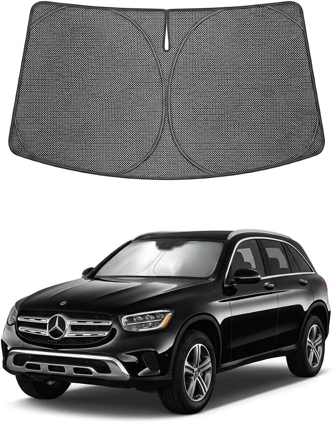 Proadsy Custom Fit Car Windshield Sun Shade for 2023-2026 Mercedes-Benz GLC | Ice Crystal Micro-Refraction Blocks 99% UV, Drops Cabin Temp 54°F. Foldable Full Coverage for Summer Parking/Camping Privacy by Proadsy