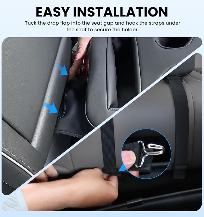 Upgraded Car Cup Holder with Dual Secure Strap Back Seat Cup Holder for Car | PU Leather Truck Cup Holder, Boat Tray Organizer for Trucks, Minivans, SUVs, RVs, Holds Coffee, Snacks, Cell Phone - Image 3