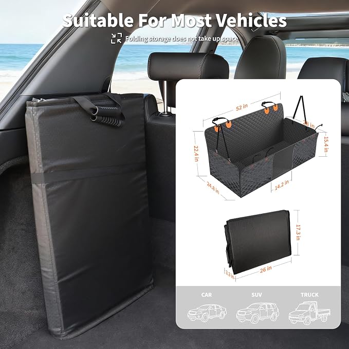 HOTEAGLE Pet Car Seat Cover with 3 Separate Hard Bottom Plates, Ideal for Car/SUV/Small Trucks, Back Seat Extender for Dogs Holds 400lbs, Black - Image 8