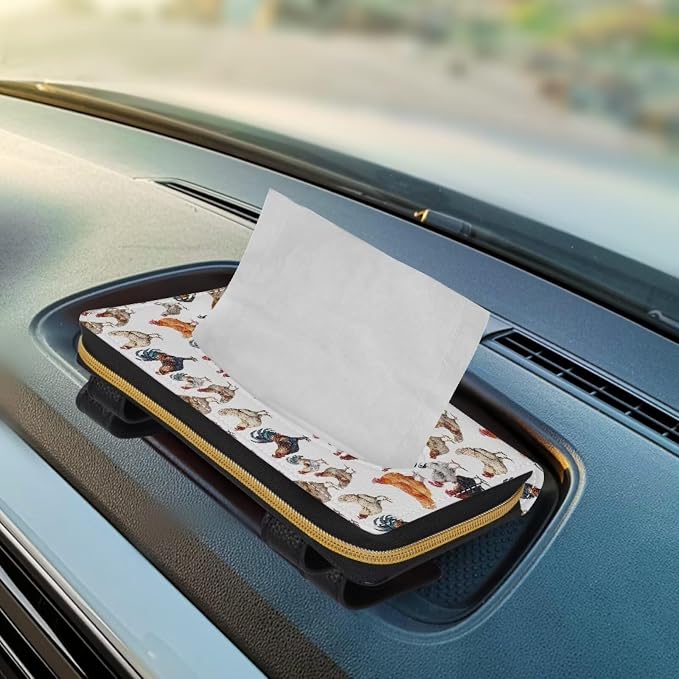 Biyejit 2 Pack Car Tissue Holder, Rooster Pattern Car Decorative Hanging Napkin Case, PU Leather Tissue Box for Car Sun Visor, Backseat - Image 5