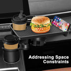 JPart Car Cup Holder Tray, Cup Holder Expander, 2 in 1 Detachable Car Food Tray with 360°Rotation Tray for Eating, Storage and Travel Road Essentials, Black - Image 8