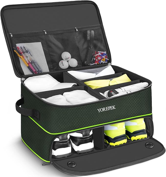 YOREPEK Golf Gifts for Men, 2 Layer Golf Trunk Organizer for 2 Pair Shoes | Waterproof Car Trunk Locker with Separate Ventilated Compartment for Balls, Tees, Clothes, Gloves, Birthday Gifts for Golfers by YOREPEK