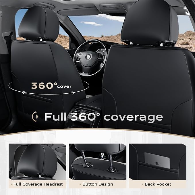 Coverado Car Seat Covers Front Seats, Seat Covers for Cars, Car Seat Protector, 2-Pack Car Seat Cushion Nappa Leather, Waterproof Seat Covers Carseat Cover Universal Fit for Most Cars(Black&Gray) - Image 3