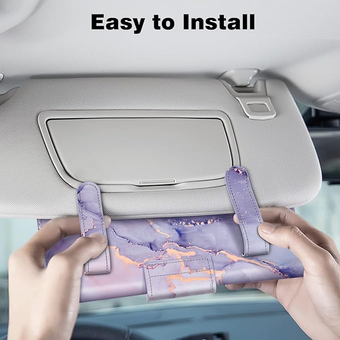 CaseBot Car Visor Tissue Holder, Sun Visor Napkin Holder, Mask Holder, PU Leather Backseat Tissue Box for Truck SUV, Lilac Marble - Image 5
