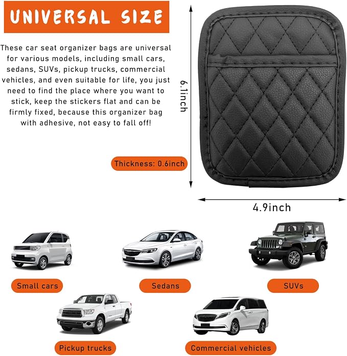 2PCS Car Side Pocket Organizer, Leather Auto Seat Storage Bag for Cell Phone Sunglasses, Waterproof Document Holder Tray Pouch for Vehicle Seat Gap Filler, Car Accessories (Small) - Image 2