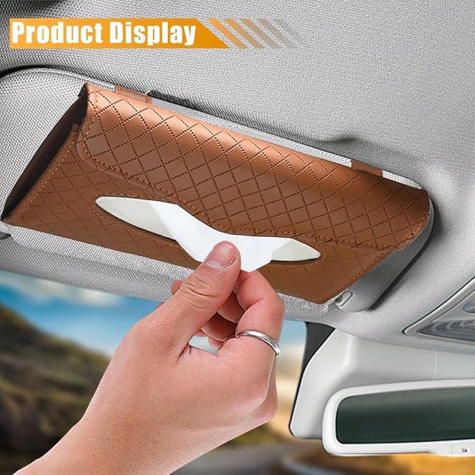 Car Tissue Holder, PU Leather Auto Napkin Holder for Visor & Backseat, Automotive Mask Organizer Case to Keep Vehicle Tidy, Universal Interior Accessories for Sedan Truck SUV (Brown) - Image 5