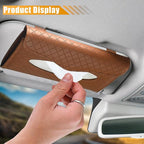 Car Tissue Holder, PU Leather Auto Napkin Holder for Visor & Backseat, Automotive Mask Organizer Case to Keep Vehicle Tidy, Universal Interior Accessories for Sedan Truck SUV (Brown) - Image 5