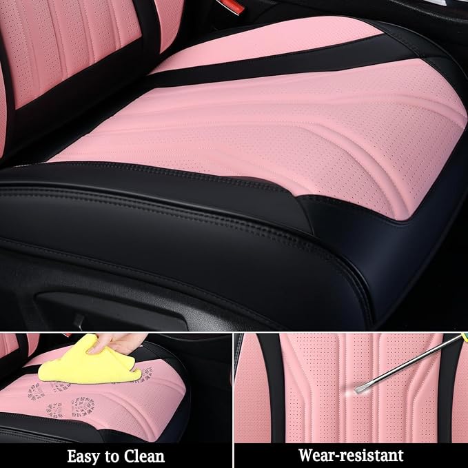 Automotive Seat Covers for Cars Front Seats, Leather Car Seat Covers Waterproof Pink & Black Seat Covers 2 Pack, Universal Seat Protector for Most Cars Trucks SUV - Image 4