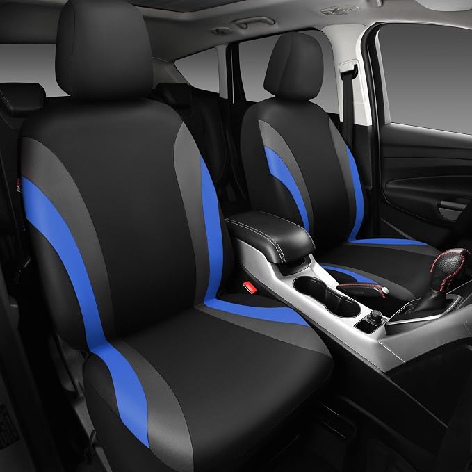 CAR PASS Line Rider Sporty Front Seat Covers, Blue Car Seat Covers Two Front Seats Only, Airbag Compatible,Universal Fit Sedans,Cars,Vans,SUV,Truck(Black and Blue) - Image 2