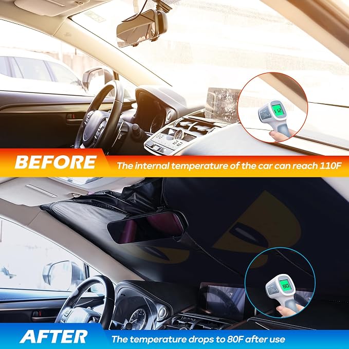 Car Windshield Sun Shade, Foldable Reflective UV Front Sunshade | 57" x 31", Sun Visor Blocks UV Rays & Keep Cool for Cars Interior, Fits Sedans, SUVs & Trucks, Foldable & Easy Storage - Image 4