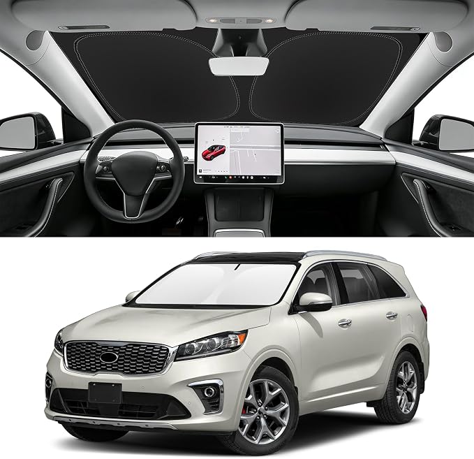 Custom Fit Windshield Sun Shade for Kia Sorento 2016-2020 | Blocks UV Rays and Sun Heat, Helps Reduce Interior Temperature, Protects Dashboard from Fading, Folds Easily for Storage by SLOGENTO