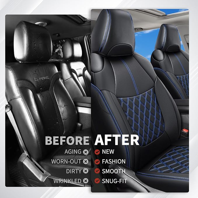 Huidasource Car Seat Covers Fit for Toyota RAV4 Full Set, Leather Seat Protector Fit for 2019-2024 Toyota Rav4 XLE LE XLE Premium Limited(Not for Hybrid/Adventure/TRD Off-Road/Prime, Black&Blue) - Image 6