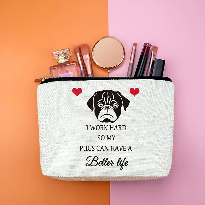 Pug Gifts Makeup Bag Pugs Lover Gifts Dog Lover Gift Cosmetic Bag Christmas Birthday Gift For Pugs Lovers Pug Mom Owner Pet Make Up Bag Themed Travel Pouch - Image 4