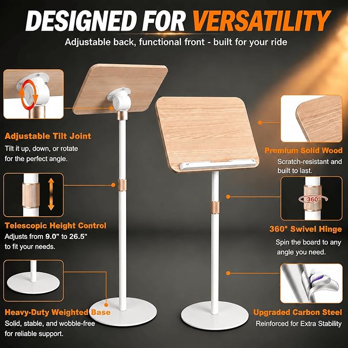 Adjustable Car Desk for Laptop, Portable SUV Workstation with Solid Wood Tabletop, 360° Swivel & Tilt Rotation, Height Adjustable Laptop Stand for Vehicle, Reading, Writing and Travel - Image 4
