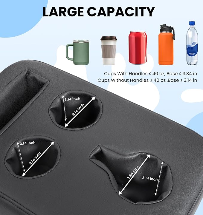 Back Seat Cup Holder for Car, PU Leather Couch Sofa Bed Boat Cup Holder | Console Cup Holder Tray Organizer for Trucks, Minivans, SUVs, RVs, Vehicles, Holds Drinks, Remote, Snacks, with Side Pockets - Image 2