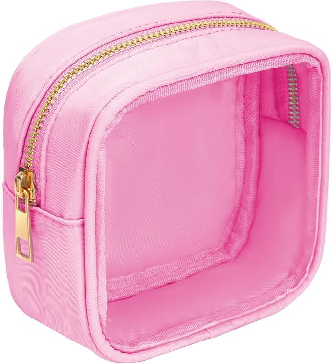 Small Clear Makeup Bag for Purse Small Cosmetic Bag Travel Size Toiletry Bags Cute Travel Makeup Bag,Coin Purse,Car Asscessories Organizer Storage Travel Essentials for Women Girls (Clear-Pink) by LETGO