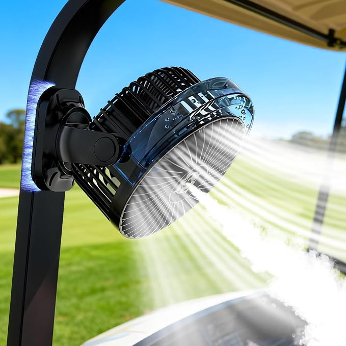 Magnetic Golf Cart Fan with Misting & Light | Portable, for golf cart, workshop, garage & BBQ, fits Club Car, Yamaha & EZGO, gift idea for dad who golfs by Katgogoo