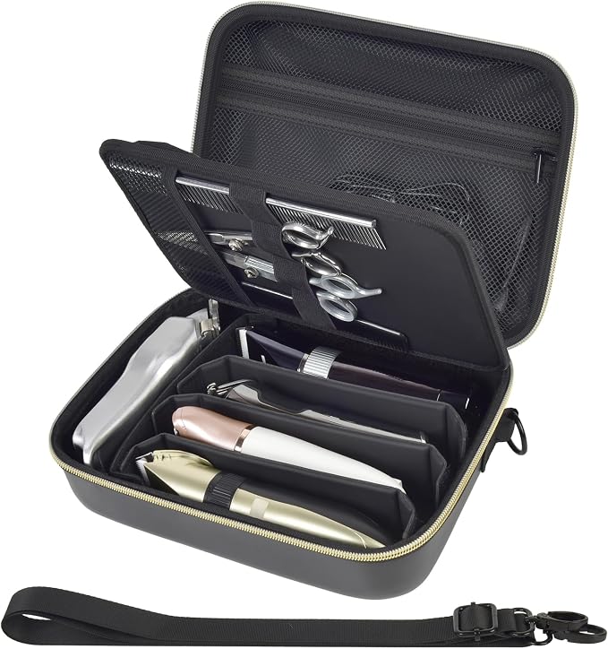 Barber Case for Hair Clippers, for Wahl, for Ufree and for Andis, Case Only | Trimmer Tools Storage Organizer, Easy-Clean PU Interior, for Barbers/Stylists/Pet Groomers, Travel/Home/Salon Use, Black by Casmilee