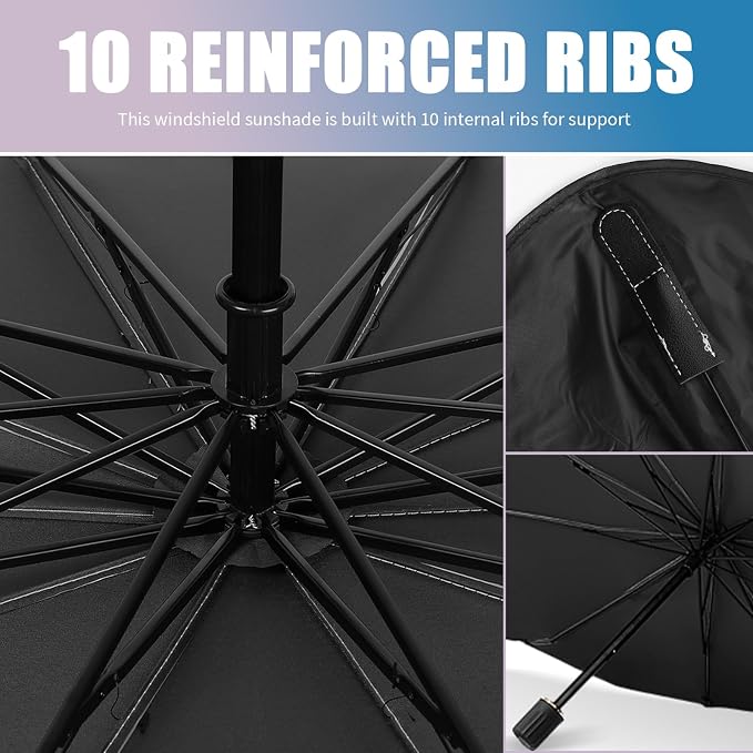 Car Windshield Sun Shade,Foldable Sun Shade for Car Windshield for Blocking Sunlight,Titanium Silver Windshields Umbrella Suns Shades for Cars with Storage Pouch - Image 3