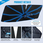 KDM Umbrella Style Windshield Sun Shade Fit for 2010-2023 Toyo-ta 4Runner | Foldable Front Windows Sunshade Visor Protector Blocks UV Rays Heat,5 Layer - Image 5