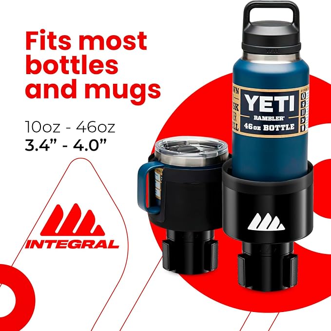 Integral Ultimate Car Cup Holder Expander with Adjustable Base - 2 Pack | Fits Yeti 14/24/36/46oz, Hydro Flask 32/40oz, Ramblers, mugs & 3.4-4.0in bottles, rubber-tab adjustable base - Image 2
