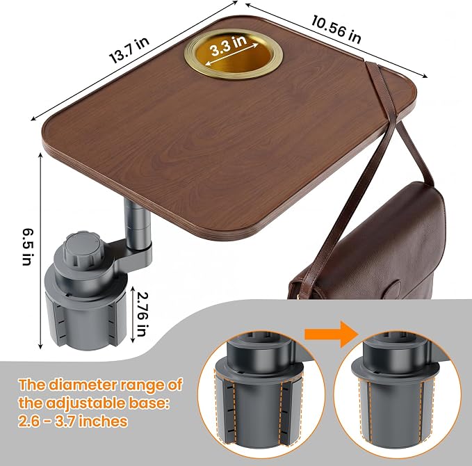 360° Adjustable Tesla Table: Car Tray Holds 2 Laptops (8kg) - 90% Less Shake on Rough Roads - Tool-Free 3s Setup - Solid Wood Platform - With cup holder - car desk for laptop - Image 7