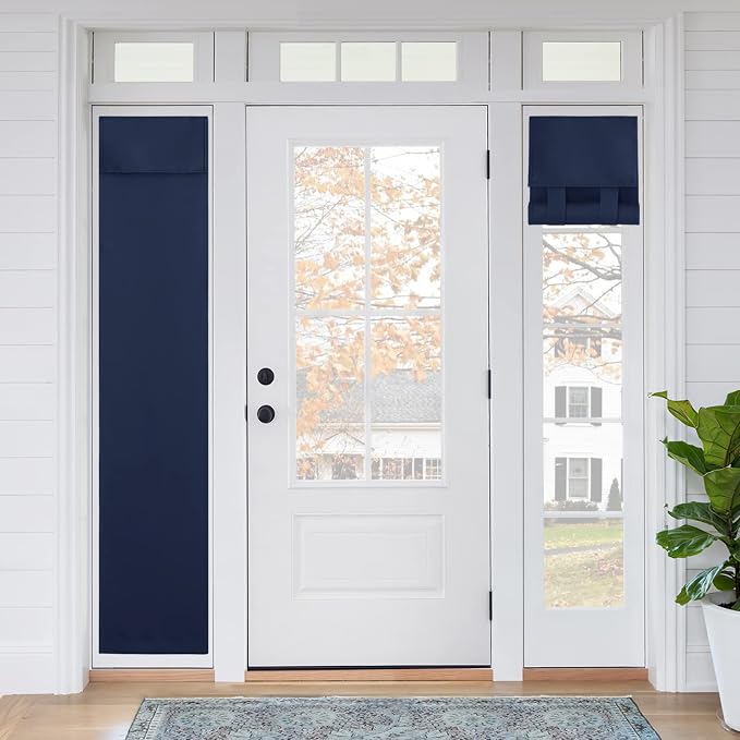 RYB HOME Sidelight Curtains for Front Door, Skinny Narrow Window Curtains | Entry Glass Door Cover, Renter Friendly Blackout Curtains, Adhesive No Drill, Wide 12 inch x Long 69 inch, Navy Blue, 1 Pc by RYBHOME