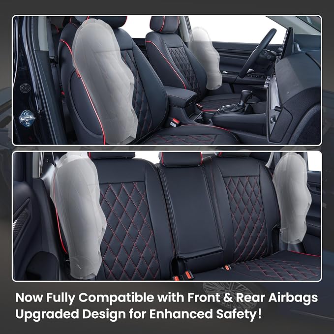 EKR Car Seat Covers for Honda CRV 2023-2026 Leatherette Full Set | Custom Fit for Honda CRV 2023 2024 2025 2026 Easy-Wipe Protection,Faux Leather(Black with Red Piping) - Image 2