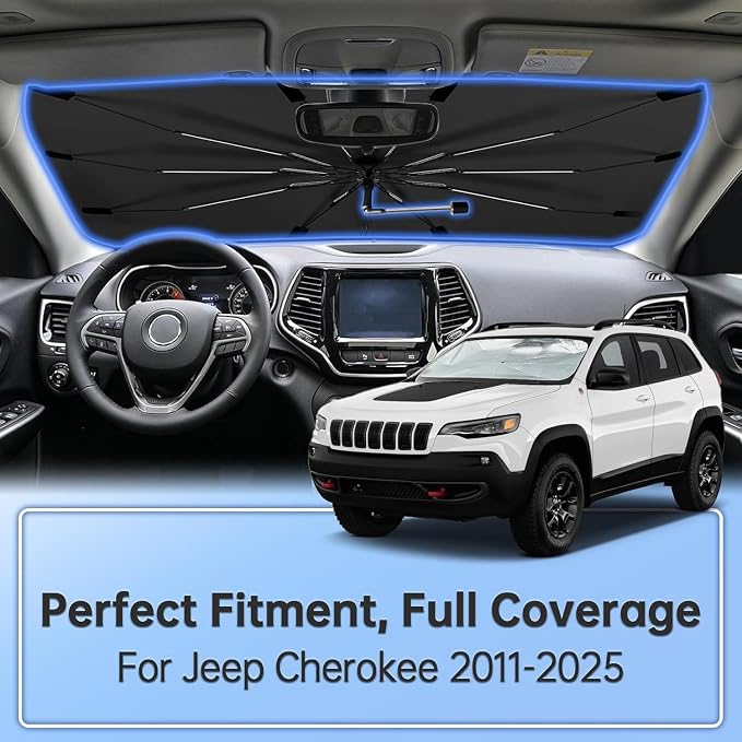 Windshield Sun Shade for Jeep Cherokee 2014-2025 Front Window | 360 Rotation Car Sunshade Umbrella for Sun Shield Visor for UV Protection, Keep Car Cool Accessories - Image 2