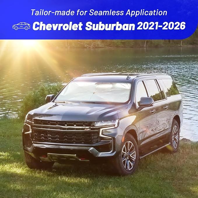 Windshield Sun Shade Fit for Chevrolet Suburban 2021-2026, Umbrella Shades | Custom Foldable Front Window Sunshade with 360° Rotating Shaft, Car Shades with UV & Heat Protection - Image 3
