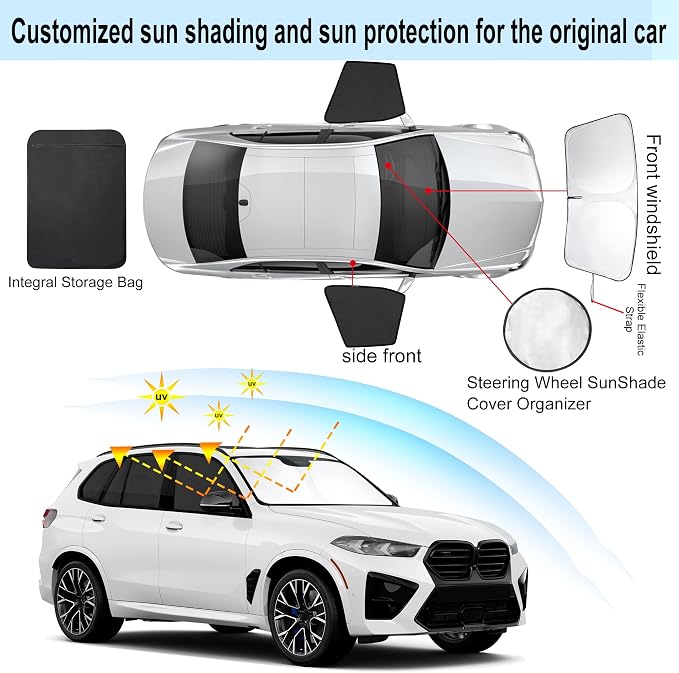 3PCS Car Window Shades Front Windshield Sun Shade Foldable Window Shade Custom Fit for BMW X5 2019-2024 Accessories Car Shades for Front Windows Anti-UV Rays Block Heat - Image 3