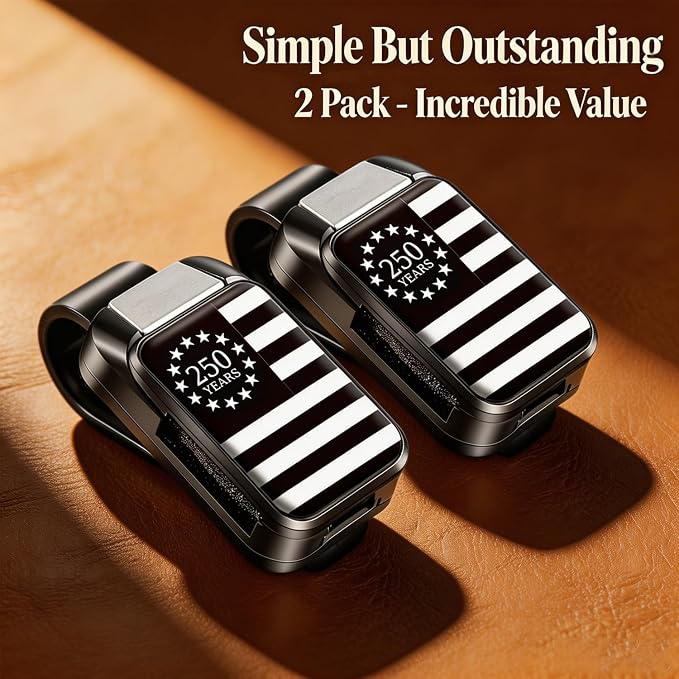 Dsycar 2 Pack Car Sunglasses Holder, Black-White-250 Anniversary USA Flag | American flag car accessory, 250 years patriotic car decor, Anti-Scratch Car Sun Visor Accessories One-Handed-Operation - Image 5