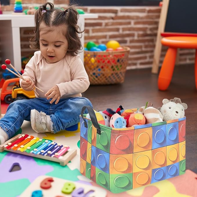 FXOLCSHE Building brick Basket,Building block book storage box,Laundry hamper,Waterproof foldable Kid's laundry basket,Shelf box,Baby Room decor(Building block) - Image 4