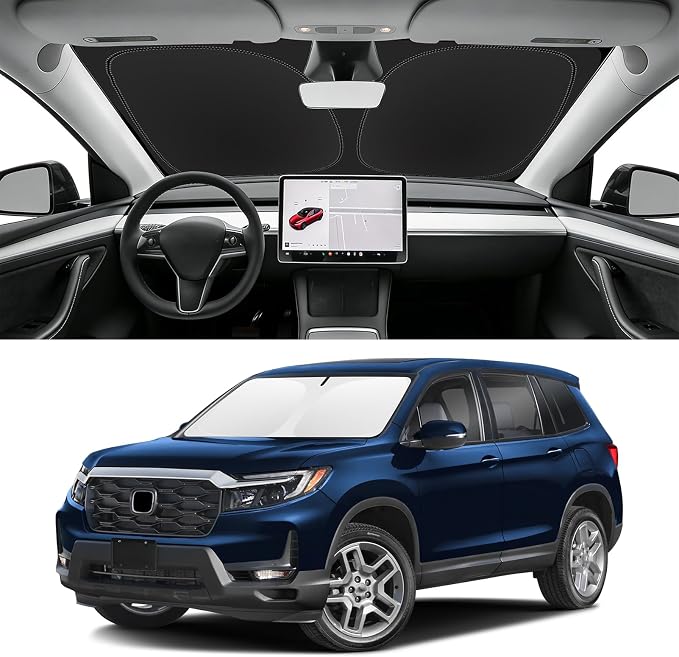 Custom Fit Windshield Sun Shade for Honda Passport 2019-2025 | Blocks UV Rays and Sun Heat, Helps Reduce Interior Temperature, Protects Dashboard from Fading, Folds Easily for Storage by SLOGENTO
