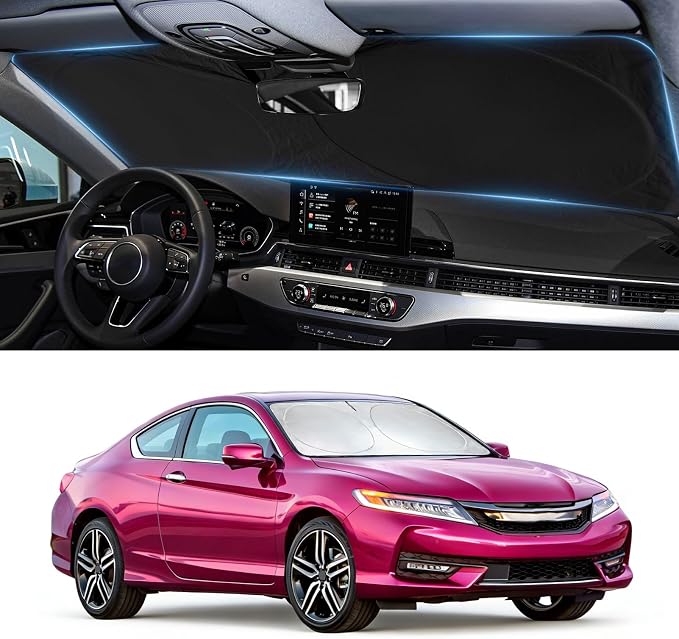 Windshield Sun Shade for Honda Accord 2013-2015 2016 2017 Window Sunshade | Custom Fit Accord 9th Accessories Windshield Cover Foldable Protector Shield Block UV Heat Rays by BOODANCARS