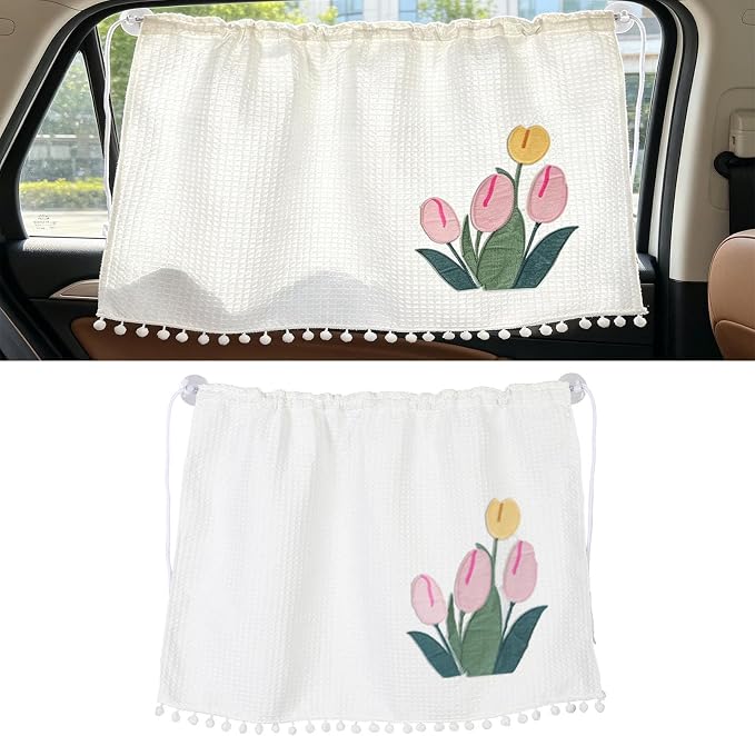 Car Side Window Sun Shade Privacy Curtain for Baby, 25.2"x18.1" Cute Blackout UV Protection Car Window Shades with Suction Cup for Back Seat, Auto Camping Windows Screen Shades (One Big Tulip) by Unknown