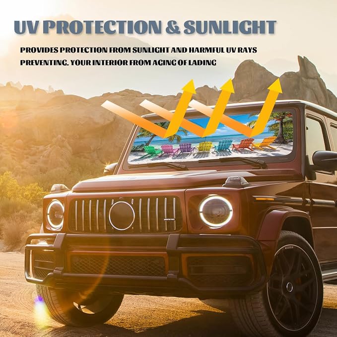 Tropical Car Windshield Sun Shade Sun Visor Protector, Universal Fit for Car, SUV, Truck, 59x31.5 Inch - Image 5