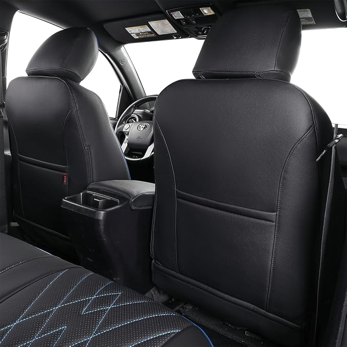 EKR Custom Fit Tacoma Rear Car Seat Covers for Toyota Tacoma (Petrol) 2024 2025 2026 Double cab SR/SR5/TRD Sport/TRD Off-Road/Limited - Second Row Only,Faux Leather(Black with Blue Trim) - Image 3
