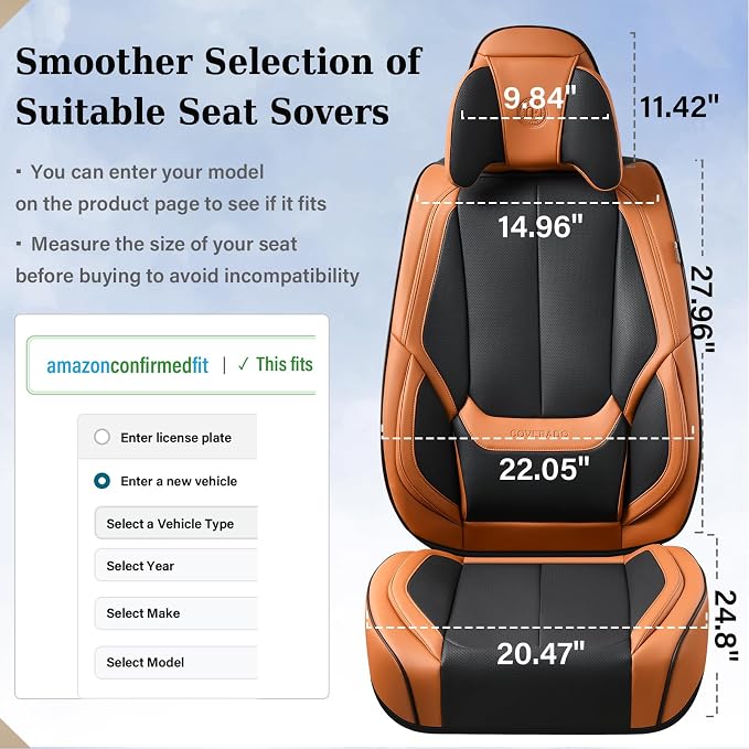 Coverado Car Seat Covers, Seat Covers for Cars, Waterproof Leather Auto Seat Protectors, Leather Car Seat Cushion, Car Interiors Accessories Universal Fit for Most Cars - Image 4