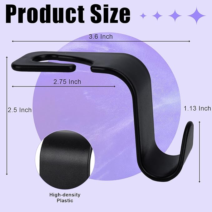 BFXM 6 Pack Car Seat Headrest Hooks,Car Accessories Black | Back Seat Purse Hanger Holder Hook, Universal Storage Organizer for Handbag Grocery Bags Coats - Image 2